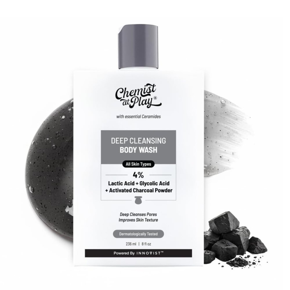 Chemist at Play Deep Cleansing Body Wash| Activated Charcoal Removes Dirt | Lactic Acid for Skin Texture| Glycolic Acid for Exfoliation| 7.9 Fl oz