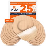 Fixic Libre 3 Sensor Covers - 25 Pack - Perfect Freestyle Adhesive Patches for Libre 3 & Plus Sensors - No Glue in The Center - Pre-Cut Back Paper - The Best Fixation for Your Sensor! (Upgraded, Tan)
