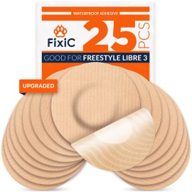Fixic Libre 3 Sensor Covers - 25 Pack - Perfect Freestyle Adhesive Patches for Libre 3 & Plus Sensors - No Glue in The Center - Pre-Cut Back Paper - The Best Fixation for Your Sensor! (Upgraded, Tan)