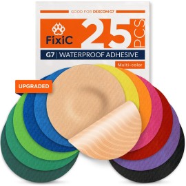 Fixic G7 Over Patches - 25 Pack - Premium Adhesive Patches Compatible with Dexcom G7 & Stelo CGMs - Waterproof Adhesive - Pre-Cut Back Paper - Long Fixation for Your Sensor! (Upgraded, Multi-Color)