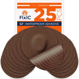 Fixic G7 Over Patches - 25 Pack - Premium Adhesive Patches Compatible with Dexcom G7 & Stelo CGMs - Waterproof Adhesive - Pre-Cut Back Paper - Long Fixation for Your Sensor! (Upgraded, Coffee)