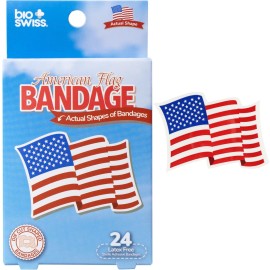 BioSwiss Bandages, American Flag Shaped Self Adhesive Bandage Set, Latex Free, Sterile Wound Cares, 24 Count