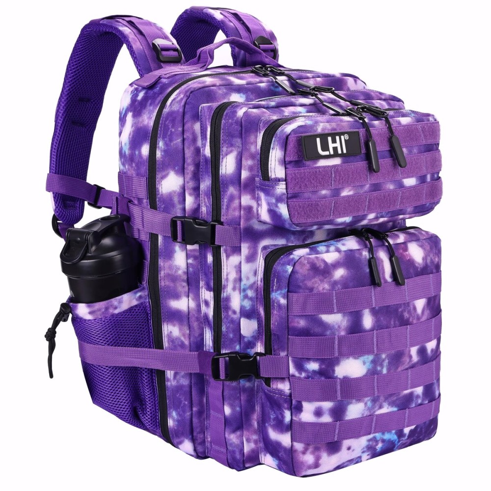 LHI Military Tactical Backpack for Men and Women 45L Army 3 Days Assault Pack Bag Large Rucksack with Molle System - Purple Camo