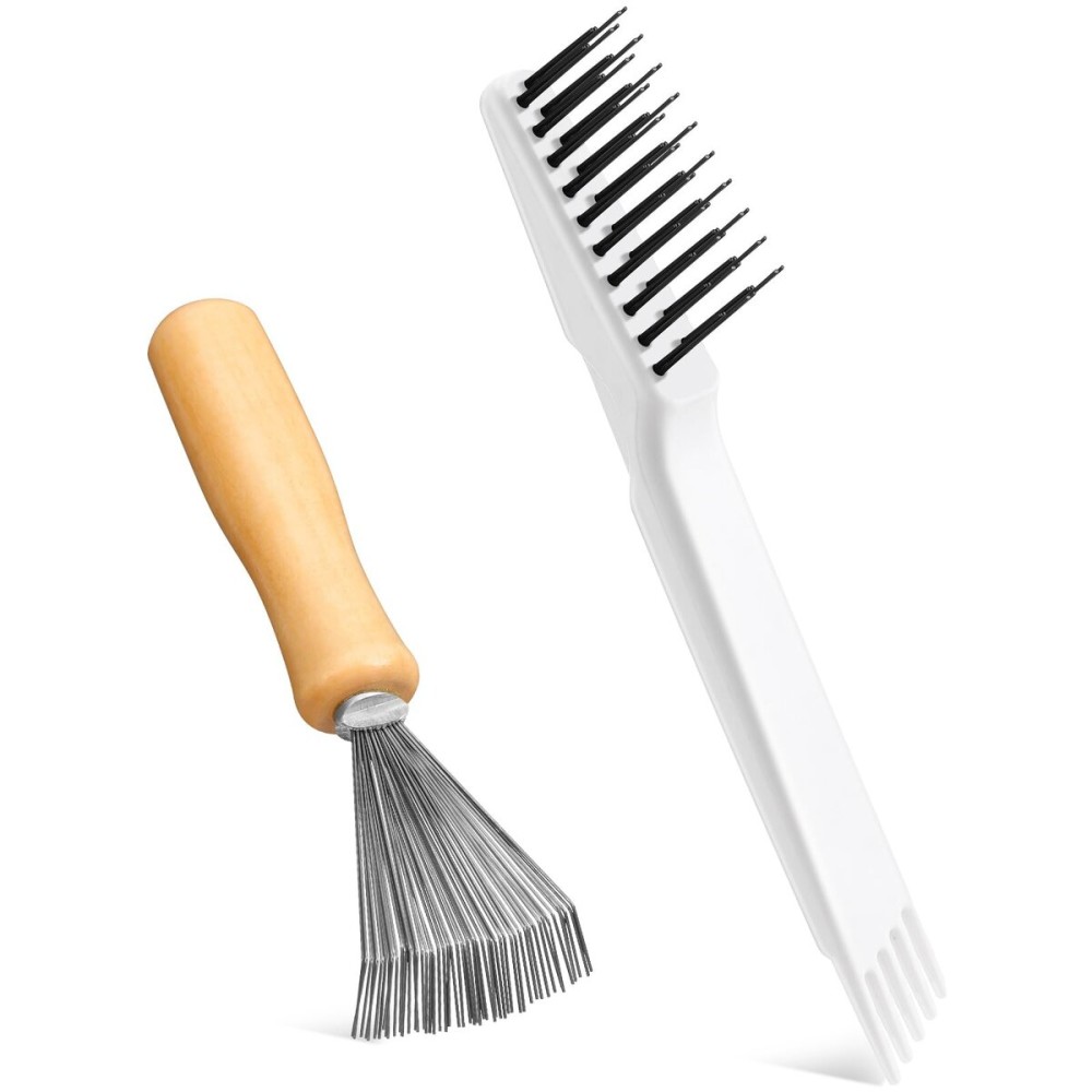 Boao 2 Pieces Hair Brush Cleaning Tool Comb Cleaner Brush Mini Comb Cleaning Hair Remover Tool for Removing Dust Home and Salon Use (White, Wood Color)