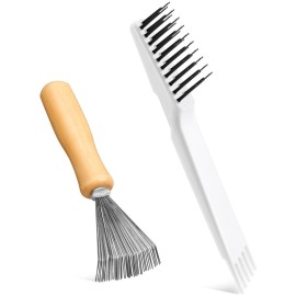 Boao 2 Pieces Hair Brush Cleaning Tool Comb Cleaner Brush Mini Comb Cleaning Hair Remover Tool for Removing Dust Home and Salon Use (White, Wood Color)