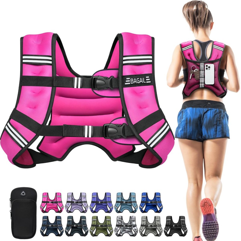 BAGAIL Weighted Vest, 5lb/8lb/10lb/12lb/15lb/20lb/25lb/30lb Weight Vest for Walking & Weight Loss, Reflective Rucking Vest with Phone Pouch for Women & Men, Home Gym & Outdoor Training