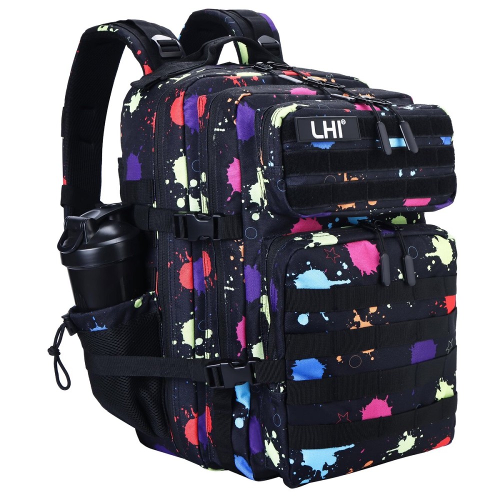 LHI Military Tactical Backpack for Men and Women 45L Army 3 Days Assault Pack Bag Large Rucksack with Molle System - Fluorescent Tie Dye