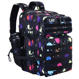 LHI Military Tactical Backpack for Men and Women 45L Army 3 Days Assault Pack Bag Large Rucksack with Molle System - Fluorescent Tie Dye