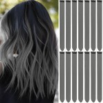 LADYAMZ Colored Hair Extensions 14 PCS, 22 In Rainbow Gray Clip in Hair Extensions Christmas Party Highlights, Colorful Long Straight Synthetic Hairpieces for Girls Women Kids Cosplay Gift(Dark Grey)