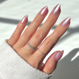 Glamnetic Press On Nails - Seaspell | Short Almond Pink Fake Nails with a Velvet Finish, Salon Quality Summer Nails | 15 Sizes - 30 Nail Kit with Glue