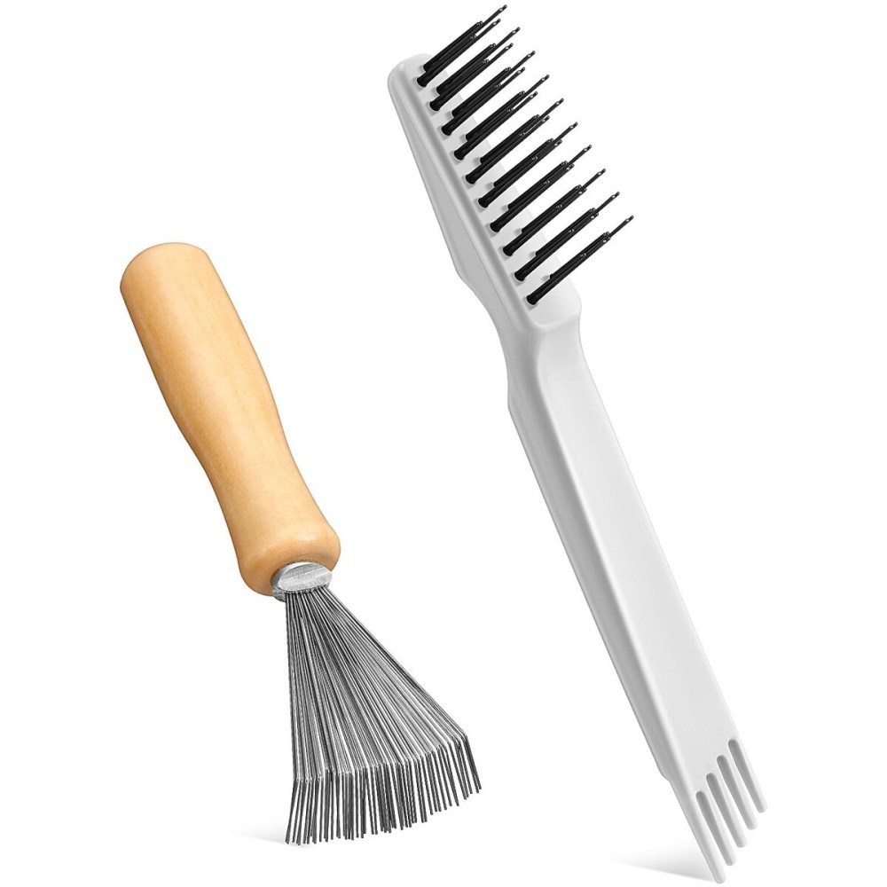 Boao 2 Pieces Hair Brush Cleaning Tool Comb Cleaner Brush Mini Comb Cleaning Hair Remover Tool for Removing Dust Home and Salon Use (Gray, Wood Color)