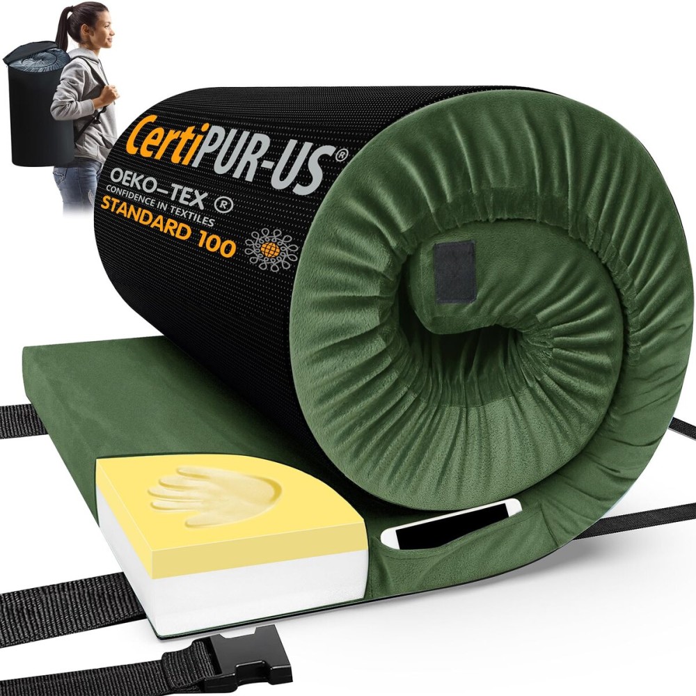 CYMULA CertiPUR-US Memory Foam Camping Mattress 2 Person, Portable Foam Sleeping Pad for Camping, Roll up Sleeping Mat for Adults Guest Floor Bed for Sleepover, Car, Tent SUV Mattress