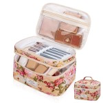 Makeup bag, Large Cosmetic Bag for Women Girls, Cute Quilted Makeup Bags, Floral Coquette Aesthetic Toiletry Bag, Travel Make Up Organizer Bag (Pink Flowers)