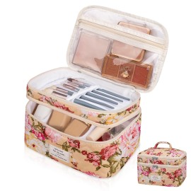 Makeup bag, Large Cosmetic Bag for Women Girls, Cute Quilted Makeup Bags, Floral Coquette Aesthetic Toiletry Bag, Travel Make Up Organizer Bag (Pink Flowers)