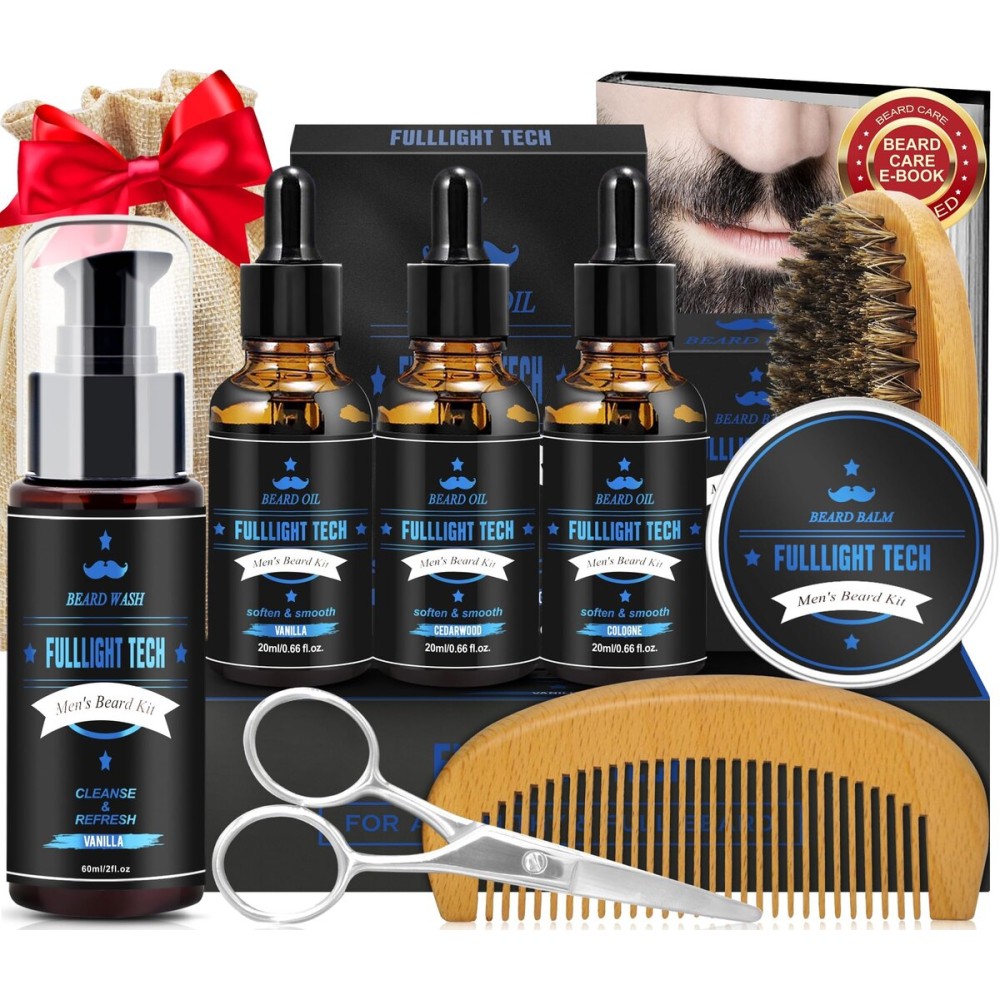 Husband Birthday Gifts,Beard Kit Includes 3 Scented Beard Oil,Vanilla Beard Shampoo & Balm, Brush, Comb,Scissors,Beard Care & Grooming Men Christmas Stocking Stuffers Gifts for Men Him Dad Boyfriend