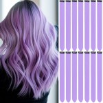 LADYAMZ Colored Hair Extensions 14 PCS, 22 In Colorful Clip in Hair Extensions Party Highlights, Rainbow Long Straight Synthetic Hairpieces for Christmas Cosplay Girls Women Kids Gift(Light Purple)
