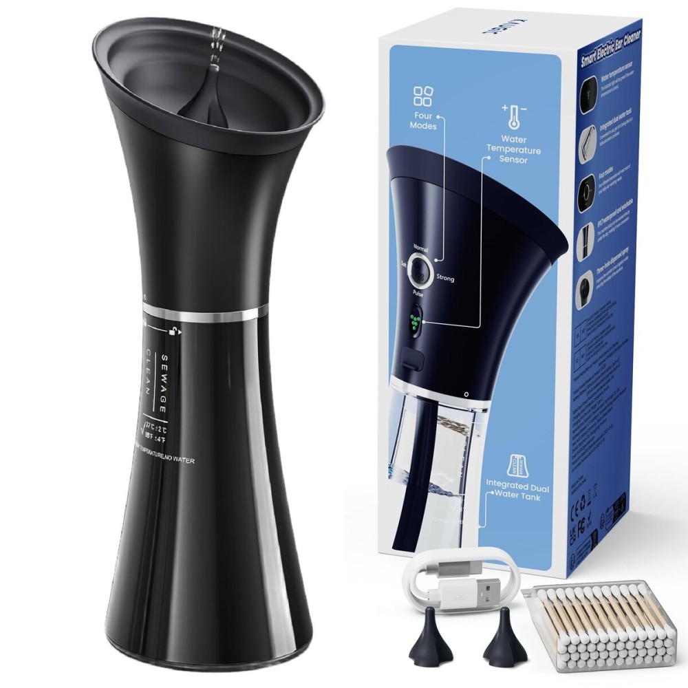 KAUGIC Upgraded Ear Wax Removal with One-Piece Waste Tank, Safe Ear Cleaner with Water Temperature Sensor, Effective Ear Irrigation Kit, IPX7, Slate Rose