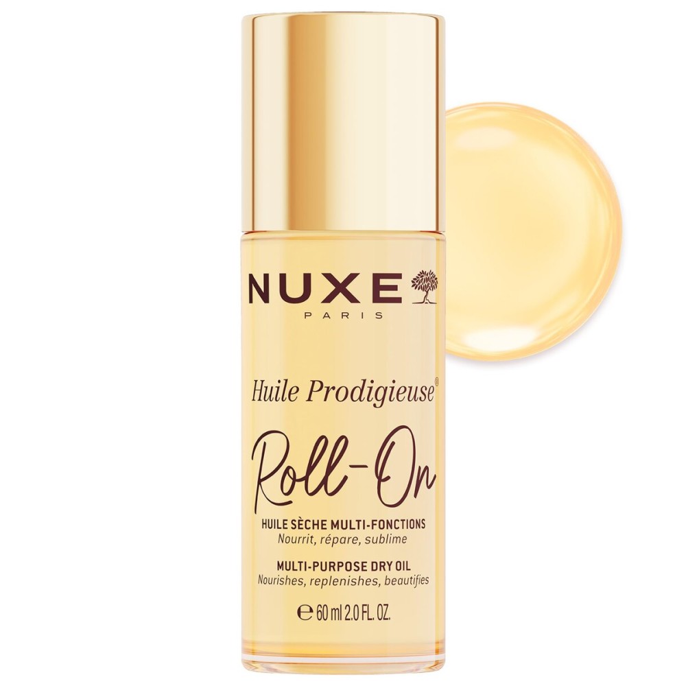 Nuxe Huile Prodigieuse Multi-Purpose Dry Oil Roll-On with 7 Botanical Oils for Radiant Glow and Hydration, for Face, Body & Hair, 2.0 Fl Oz