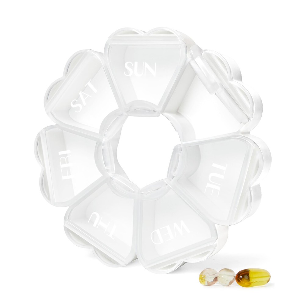 MOLN HYMY Large Weekly Pill Box 7 Day, Cute Pill Case Organizer 1 time a Day, Floral Pill Container Once Daily, Pretty Medicine Dispenser for Vitamin/Fish Oil/Medication/Supplements (Clear White)