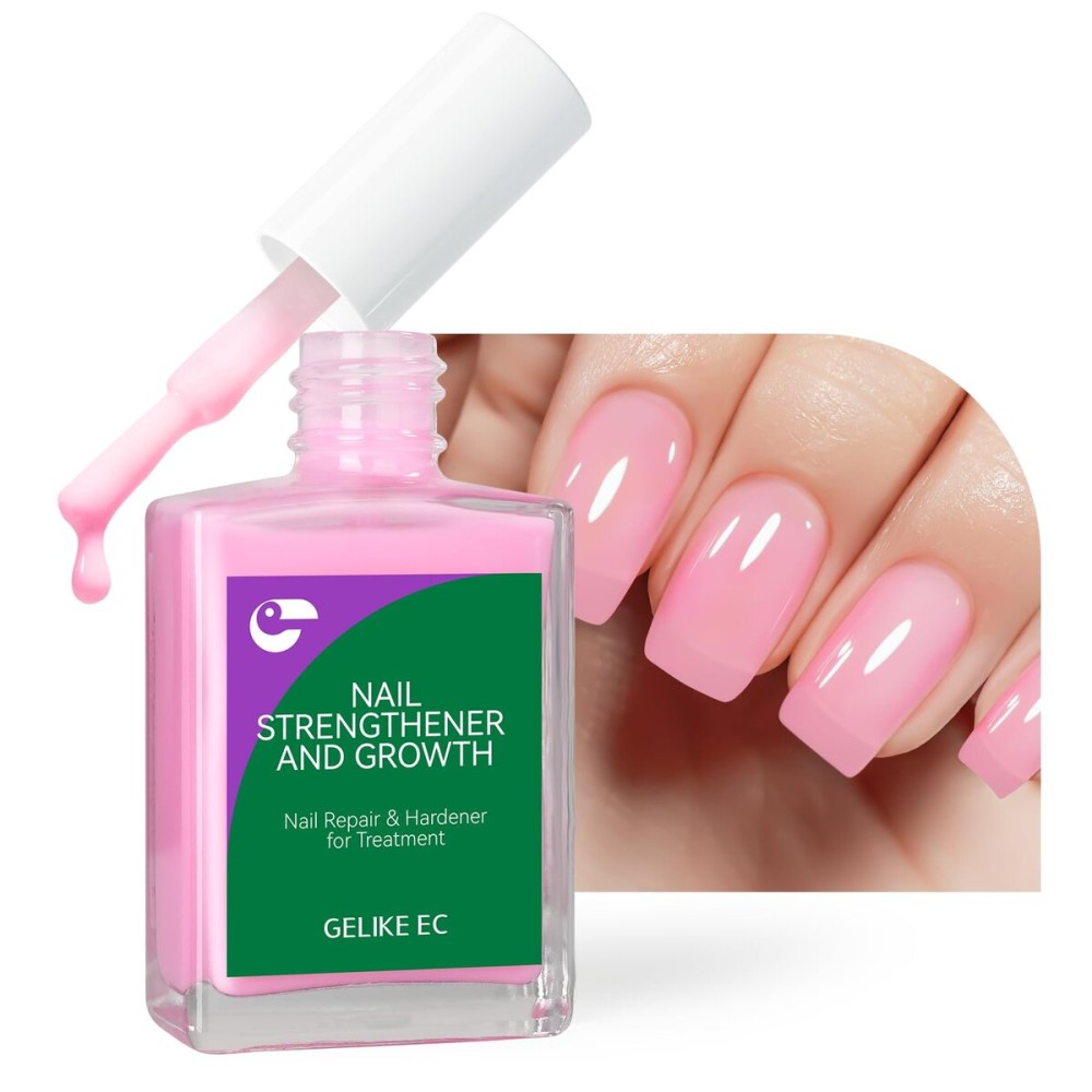 gelike ec Nail Ridge Filler and Strengthener Polish: Pink 6 in 1 Natural Nail Hardener Extra Strong and Growth - Long Lasting Nail Repair for Damaged Nails - For Daily Work Home Salon