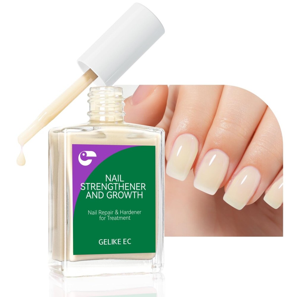 gelike ec Nail Hardener and Strengthener Polish: Milky Apricot Ridge Filler for Peeling Weak Nails Fast Dry Nail Growth Treatment Long Lasting Glossy Finish for Women Home DIY 15ml