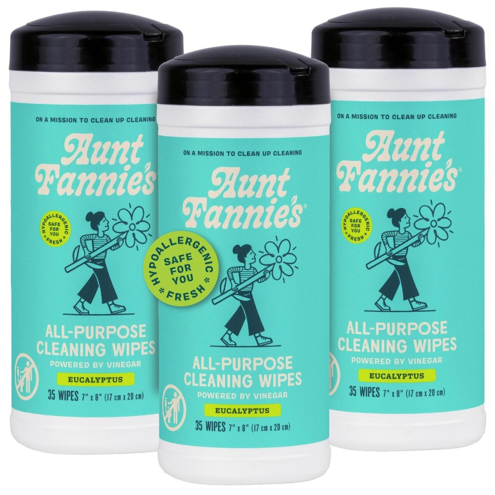Aunt Fannie\'s Natural Cleaning Vinegar Wipes, Multipurpose Surface Cleaner, Eucalyptus Scent, 35 Count (Pack of 3)