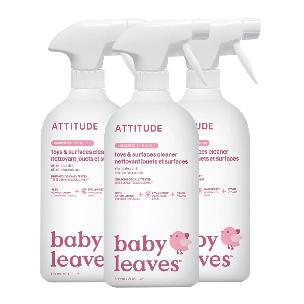 ATTITUDE Toy and Surface Cleaner, EWG Verified, Plant- and Mineral-Based, Vegan Household Products, Unscented, 27.1 Fl Oz (Pack of 3)