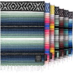 Hydration Nation Authentic Large Handwoven Mexican Blanket - Soft Yoga- Durable Serape- Lightweight Falsa, Beach, Camping, Picnic, Outdoor Blanket 70x50 - Arctic