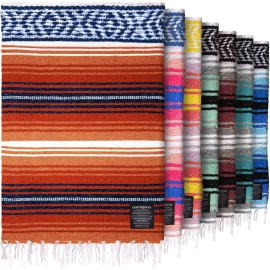 Authentic Large Handwoven Mexican Blanket - Soft Yoga- Durable Serape- Lightweight Falsa, Beach, Camping, Picnic, Outdoor Blanket 70x50 - Orange Gold