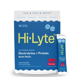 Hi-Lyte Electrolytes + Protein Quick Sticks Crisp Apple, 16 Servings - Sodium, Potassium, Whey Protein - Keto Friendly - 5g Protein, No Sugar