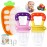 HAOBAOBEI Baby Fruit Feeder with Ice Tray, BPA-Free Silicone Teether & Infant Feeding Set for 3-24 Months, Leak-Proof, Ergonomic Handle - Perfect for Puree, Yogurt & Frozen SnacksPink Yellow