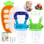 HAOBAOBEI Baby Fruit Feeder with Freezer Tray - 3-Size Silicone Teether for 3-24 Months, BPA-Free, Leakproof Self-Feeder, Dishwasher Safe, Baby Weaning & Teething Snack Tool(Blue Green)