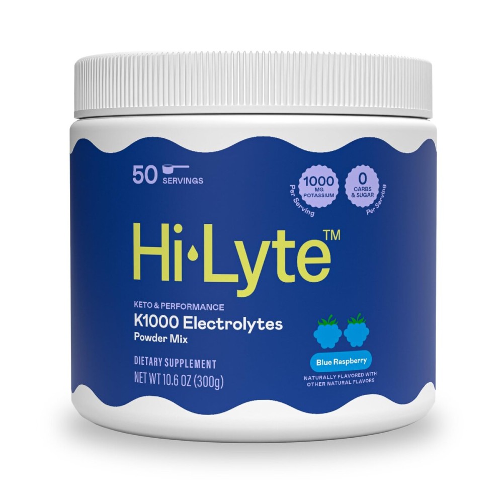 Hi-Lyte K1000 Blue Raspberry Electrolytes Powder, 50 Servings - 1000mg Potassium + Magnesium, Sodium, Trace Minerals - 0 Carbs, 0 Sugar