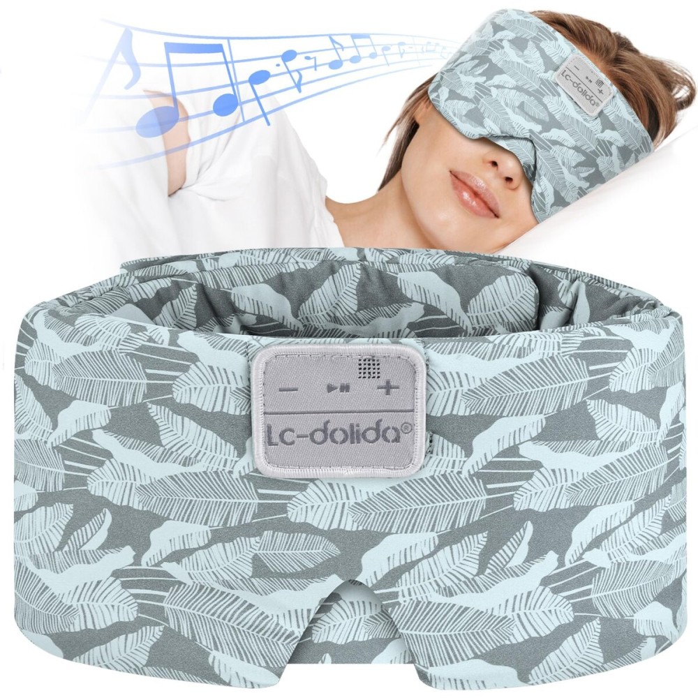 LC-dolida Sleep Mask with Bluetooth Headphones, Extra Large Silk Eye Mask for Sleeping Side Day Sleepers, Sleep Headphones Bluetooth 5.4 for Women Men with Thin Speaker, Blackout, Comfort, Microphone