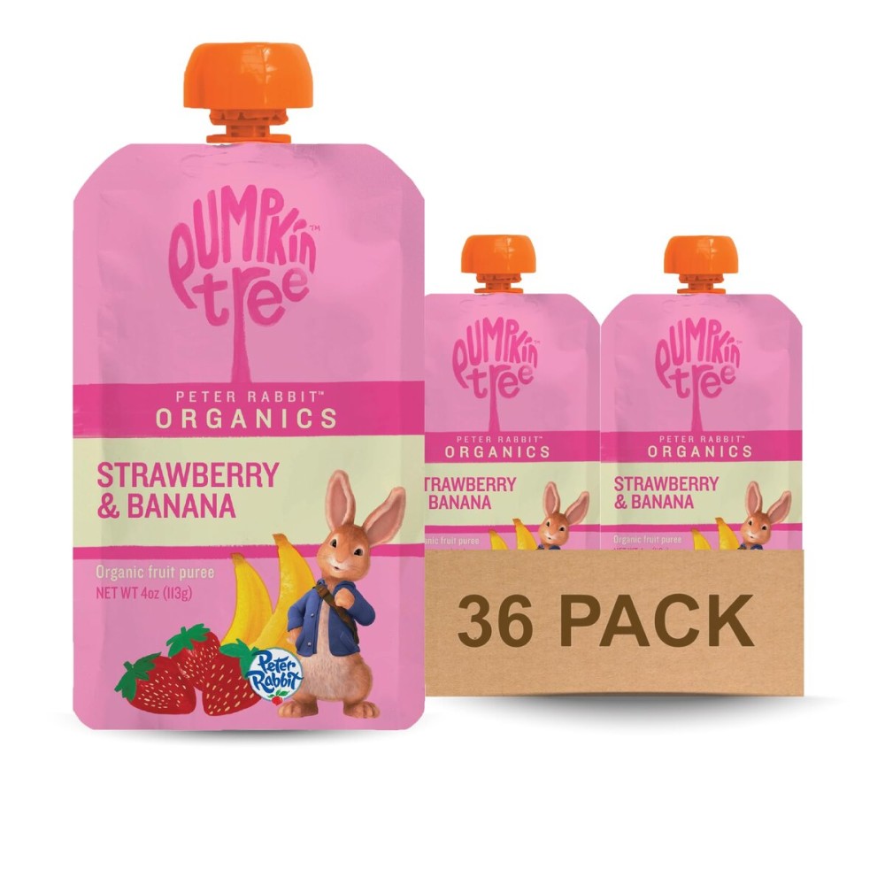 Pumpkin Tree Peter Rabbit Organics Strawberry and Banana Pure Fruit Snack, 4 Ounce (Pack of 36)