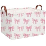 Sanjiaofeng Rectangular Kids Basket Pink Storage Bins,Girls Storage Baskets with Handles.Clothers,Toys,Books,Kid\'s Gifts Storage. (Pink Bowknot)