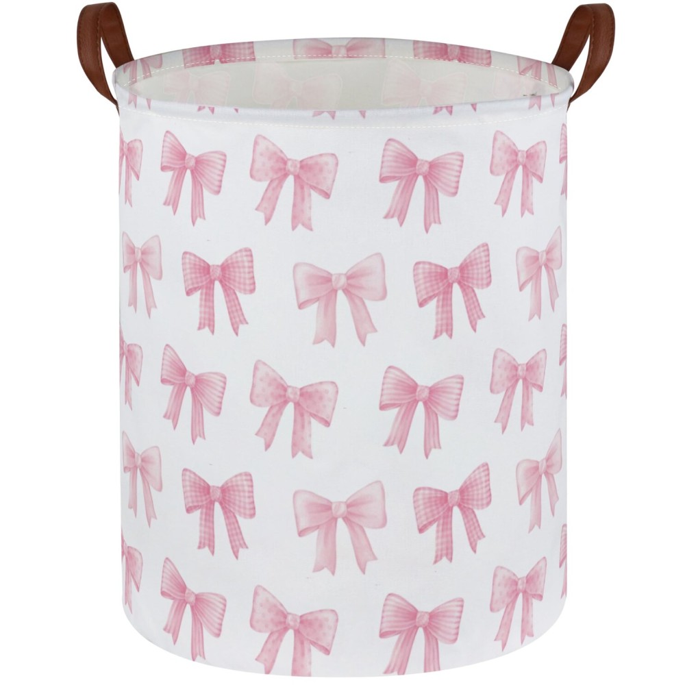 Sanjiaofen Kids Laundry Hamper,Pink Laundry Basket Collapsible Girls Storage Baskets for Home Decor,Office,Toy Organizer,(Pink Bowknot)