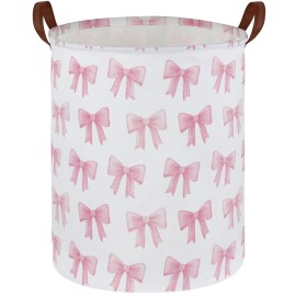 Sanjiaofen Kids Laundry Hamper,Pink Laundry Basket Collapsible Girls Storage Baskets for Home Decor,Office,Toy Organizer,(Pink Bowknot)