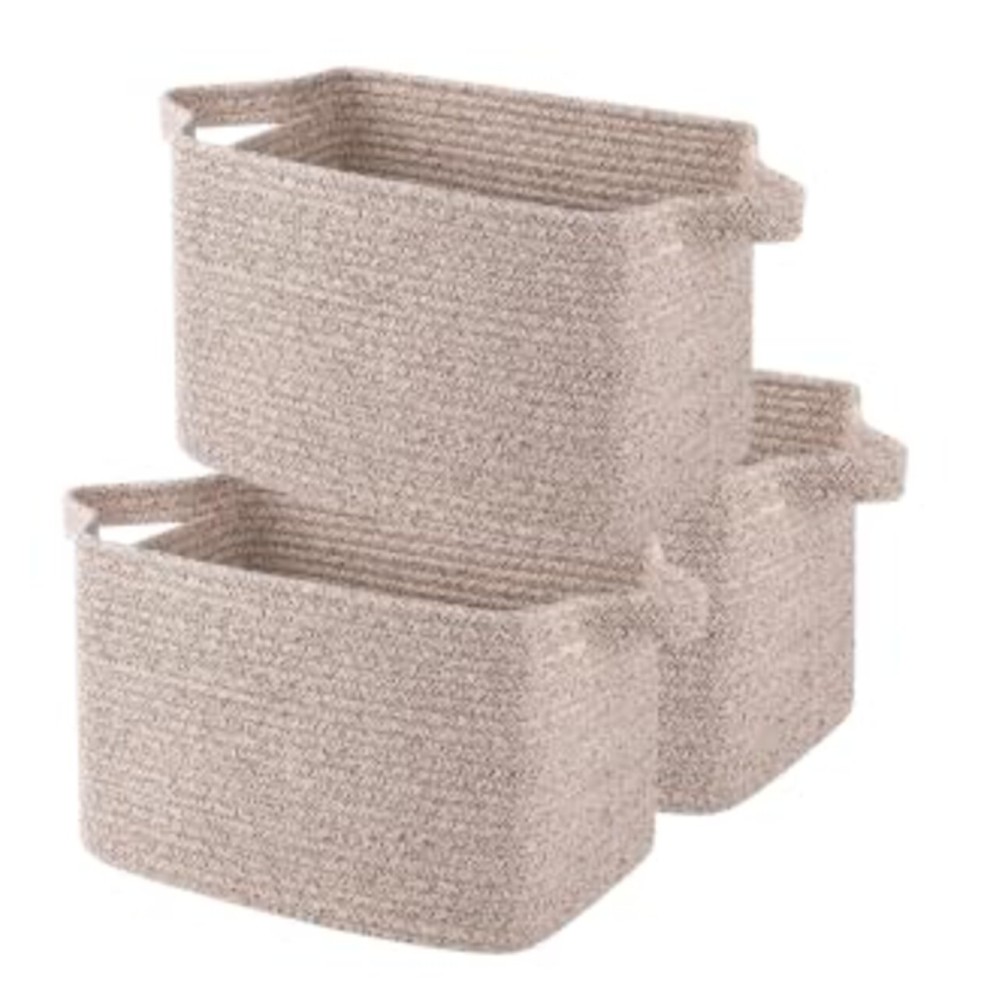 OIAHOMY Storage Basket, Woven Baskets for Storage, Cotton Rope Basket for toys,Towel Baskets for Bathroom - Pack of 3, Pure Brown