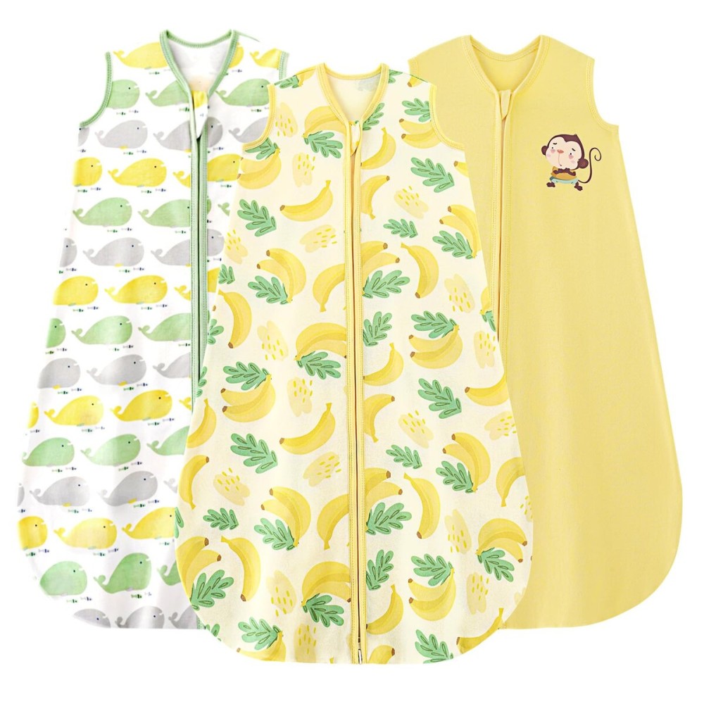 Yoofoss Baby Sleep Sack 6-12 Months Wearable Blanket for Babies 100% Organic Cotton 2-Way Zipper TOG 0.5 Toddler Sleeping Sack 3 Pack, Comfy Lightweight Sleep Sacks