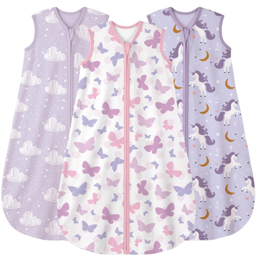 Yoofoss Baby Sleep Sack 6-12 Months Wearable Blanket for Babies 100% Organic Cotton 2-Way Zipper TOG 0.5 Toddler Sleeping Sack 3 Pack, Comfy Lightweight Sleep Sacks