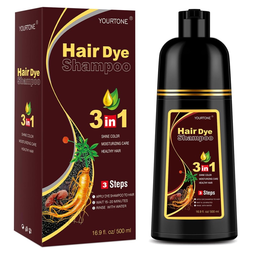Chestnut Brown Hair Dye Shampoo 3 in 1 for Gray Hair Coverage, Hair Color Shampoo for Women Men, Herbal Ingredients Champu Para Pintar el Cabello (16.9 Oz)