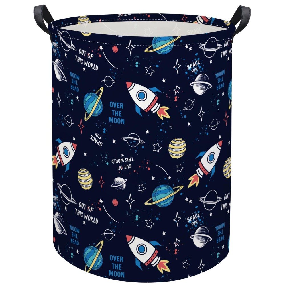 HIYAGON Kids Laundry Basket Baby Hamper for Nursery Boys Kids Hamper Cute Kids Toys Storage Bin Organizer Butterfly Room Decor for Home(Rocket Planet)