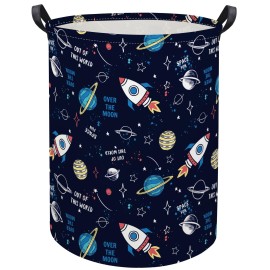HIYAGON Kids Laundry Basket Baby Hamper for Nursery Boys Kids Hamper Cute Kids Toys Storage Bin Organizer Butterfly Room Decor for Home(Rocket Planet)