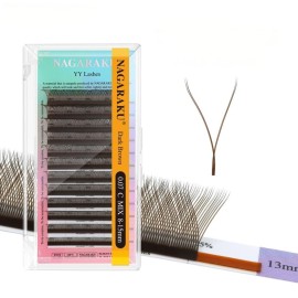 NAGARAKU yy Eyelash Extensions Dark Brown Color y lash Premade 4D Easy Fan Russian Volume Cluster 12 Rows Pre Fanned Wispies Crisscross Eye Lashes for Beauty Salon -0.07mm D Curl 8-12mm Mix Tray