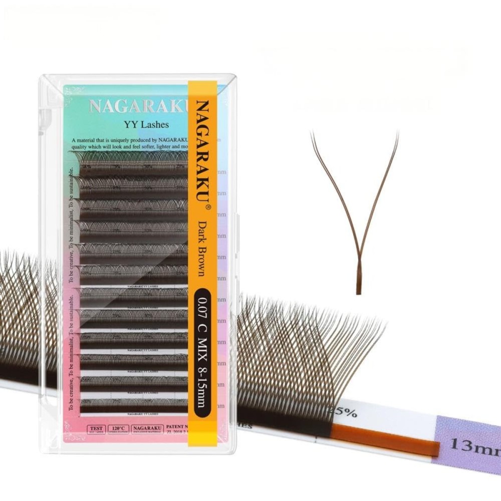 NAGARAKU yy Eyelash Extensions Dark Brown Color y lash Premade 4D Easy Fan Russian Volume Cluster 12 Rows Pre Fanned Wispies Crisscross Eye Lashes for Beauty Salon -0.07mm D Curl 8-15mm Mix Tray