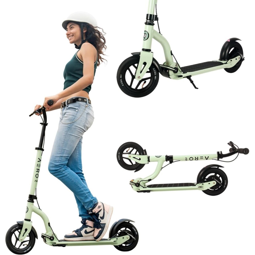 Aero Big Wheels Scooter for Kids 8-12, Teens & Adults | Pneumatic Air Tyre, Hand Controlled Drum Brake & Rubber Deck Mat | Adult Manual Kick Scooter | Foldable & Height Adjustable, 220lbs Max