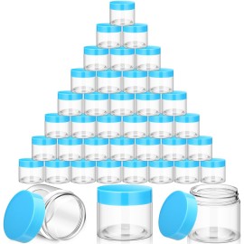 SATINIOR 36 Pieces 2 oz Plastic Jars with Lids Wide Mouth Airtight Reusable Container Acrylic Cosmetic Small Jars for Lotions Ointments Travel Toiletries Creams Make up Storage(Blue)