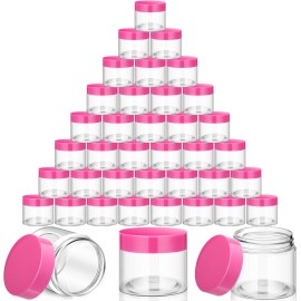 SATINIOR 36 Pieces 2 oz Plastic Jars with Lids Wide Mouth Airtight Reusable Container Acrylic Cosmetic Small Jars for Lotions Ointments Travel Toiletries Creams Make up Storage(Pink)