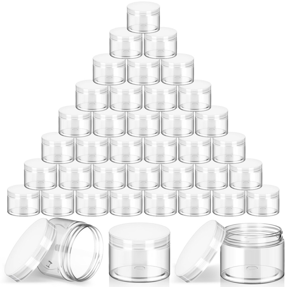 SATINIOR 36 Pieces 4 oz Plastic Jars with Lids Wide Mouth Airtight Reusable Container Acrylic Cosmetic Small Jars for Lotions Ointments Travel Toiletries Creams Make up Storage(Clear)